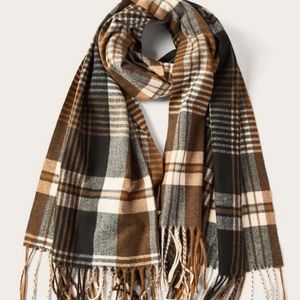 Plaid Fringe Hem Large Scarf